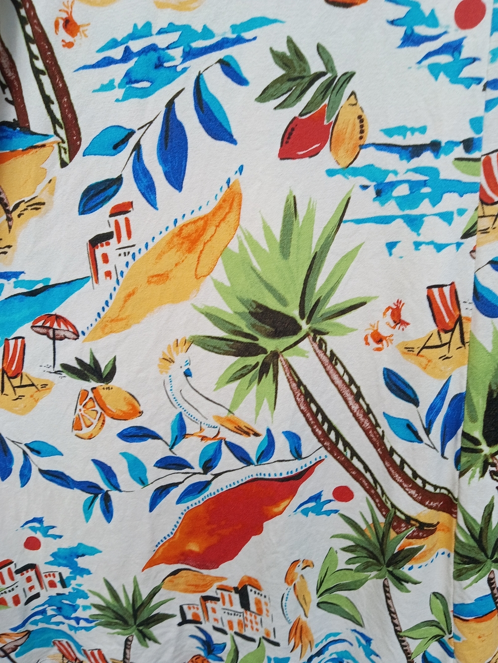 Sleeveless Tropical Print A-Line Dress - White/Multi - Picture 4 of 4